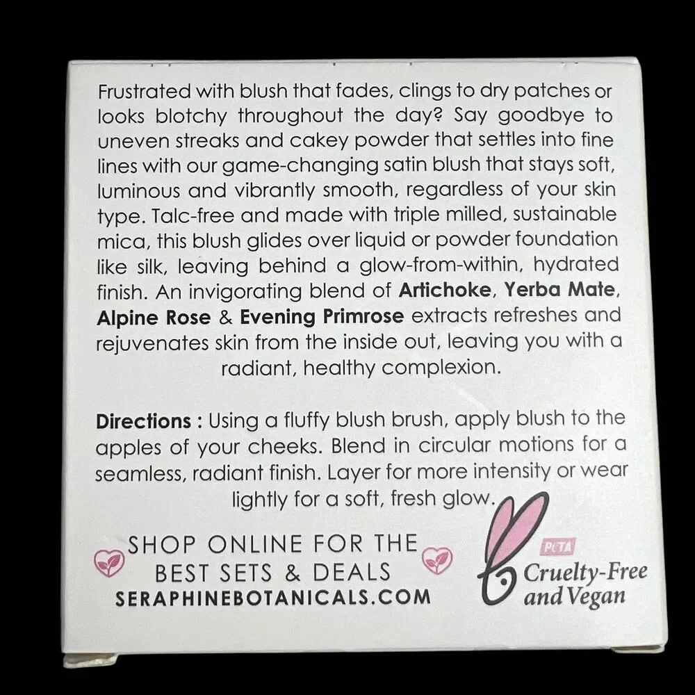 Seraphine Botanicals Tea + Rose Streak-Free Satin Blush Pomegranate 10g New